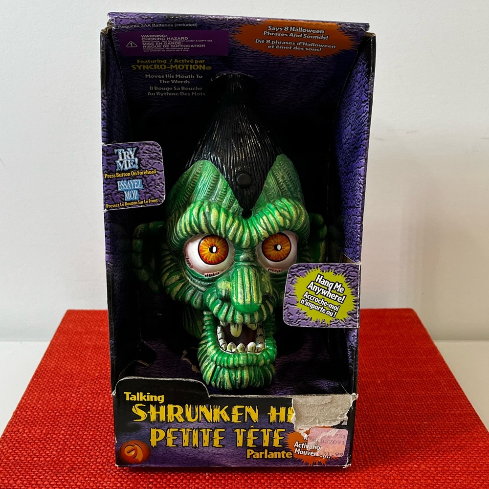 NEW Vintage Gemmy Talking Shrunken Head Halloween Decoration NIB